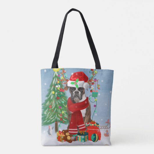 Boxer Hund im Schnee mit Weihnachtsgeschenken Tasche (Rückseite)