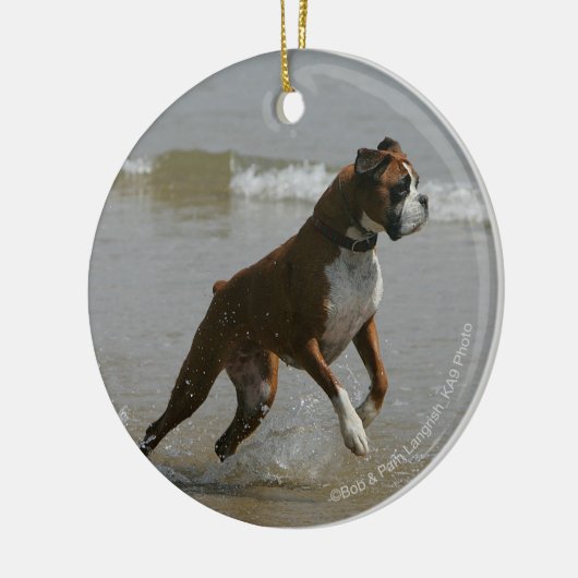 Boxer-Hund im Wasser Keramik Ornament (Links)