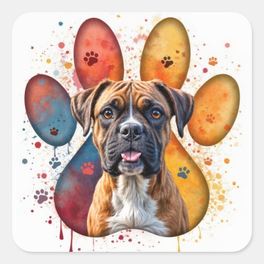 Boxer Hund in Aquarellfarben Quadratischer Aufkleber (Vorderseite)
