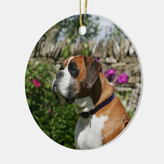 Boxer-Hund in den Blumen Keramik Ornament (Links)