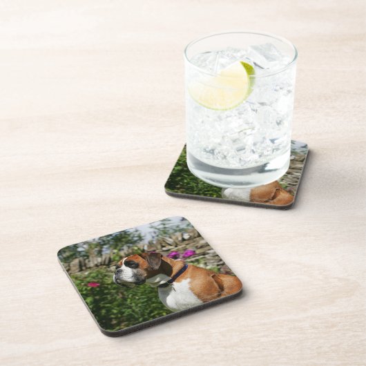 Boxer-Hund in den Blumen Untersetzer (Rechte Seite)