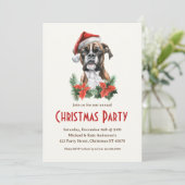 Boxer Hund in der Weihnachtsmannmütze Pet Holiday Einladung (Stehend Vorderseite)