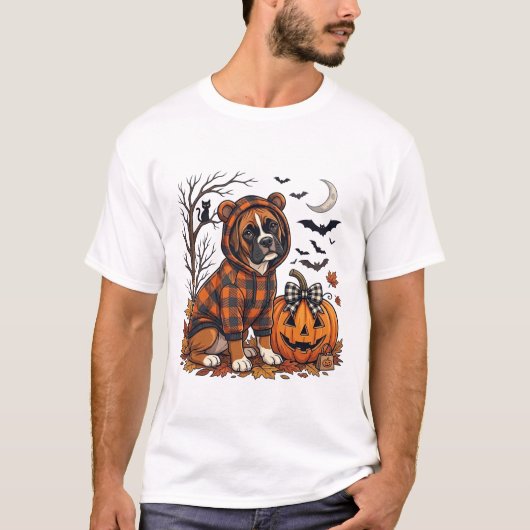 Boxer-Hund Karo Pullover Halloween Kürbis Fledermä (Vorderseite)