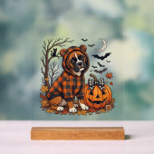 Boxer-Hund Karo Pullover Halloween Kürbis Fledermä Acrylschild (Neutral)