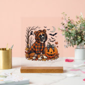 Boxer-Hund Karo Pullover Halloween Kürbis Fledermä Acrylschild (Hochzeit)