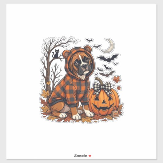 Boxer-Hund Karo Pullover Halloween Kürbis Fledermä Aufkleber (Blatt)