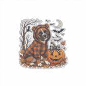 Boxer-Hund Karo Pullover Halloween Kürbis Fledermä Aufkleber (Vorderseite)