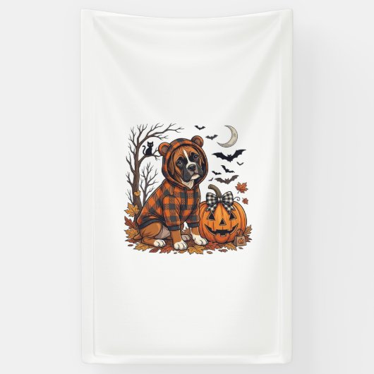Boxer-Hund Karo Pullover Halloween Kürbis Fledermä Banner (Vertikal)