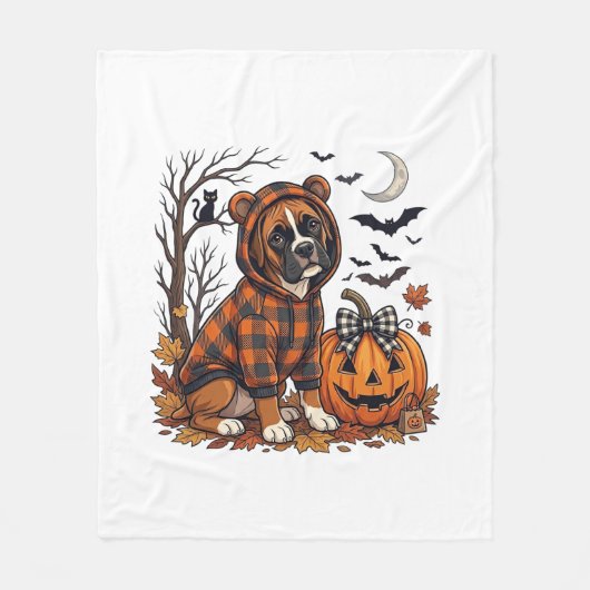 Boxer-Hund Karo Pullover Halloween Kürbis Fledermä Fleecedecke (Vorderseite)