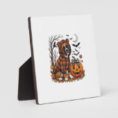 Boxer-Hund Karo Pullover Halloween Kürbis Fledermä Fotoplatte (Vorderseite)