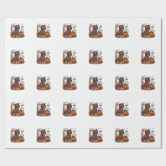 Boxer-Hund Karo Pullover Halloween Kürbis Fledermä Geschenkpapier (Flach)
