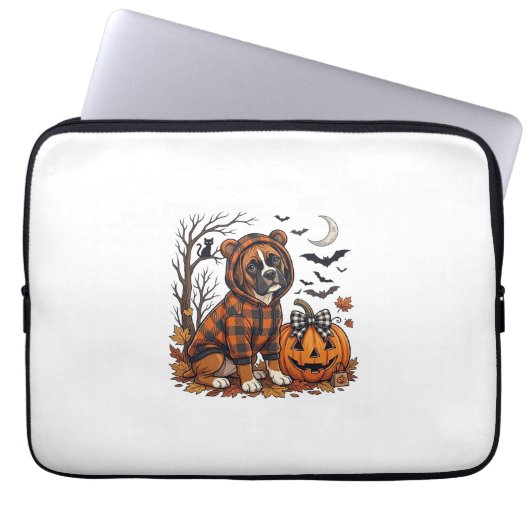 Boxer-Hund Karo Pullover Halloween Kürbis Fledermä Laptopschutzhülle (Vorderseite)