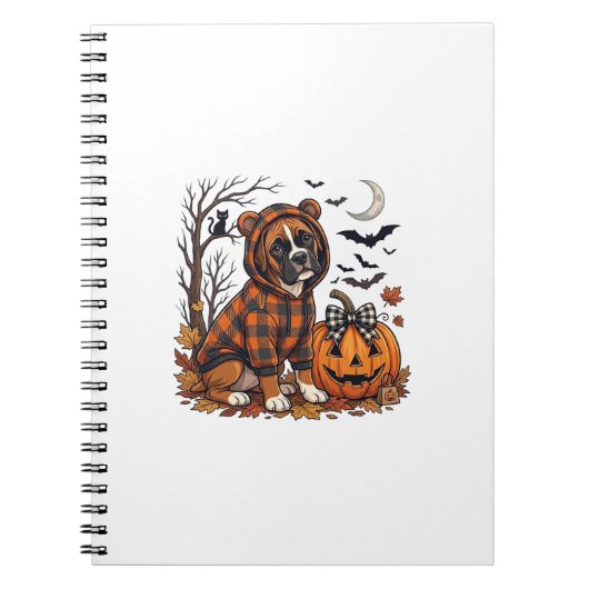 Boxer-Hund Karo Pullover Halloween Kürbis Fledermä Notizblock (Vorderseite)