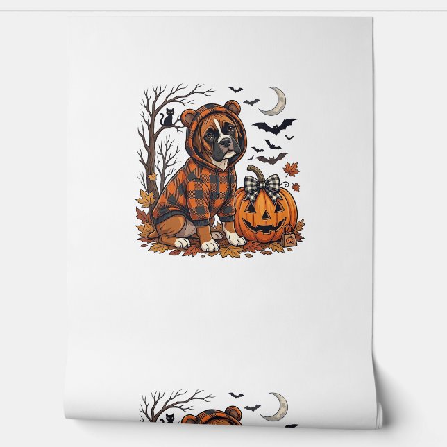 Boxer-Hund Karo Pullover Halloween Kürbis Fledermä Tapete (Abrollen)