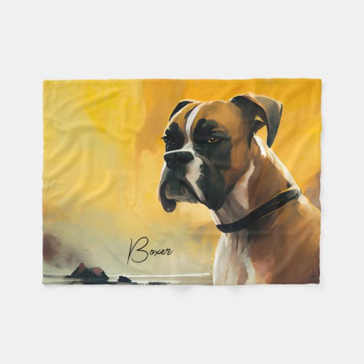 Boxer Hund Küste Landschaft Blanket Gelb Fleecedecke (Vorderseite (Horizontal))
