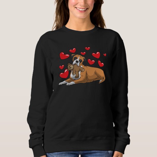 Boxer Hund mit ausgestopftem Tier und Herz Sweatshirt (Vorderseite)