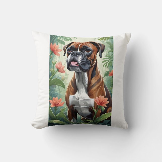 Boxer Hund mit Blume dekoratives Kissen (Vorderseite)
