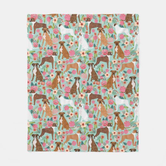 Boxer-Hund mit Blumen Fleecedecke (Vorderseite)