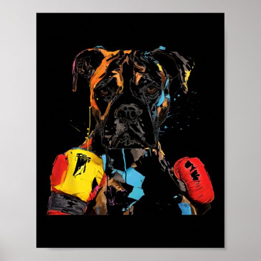 Boxer Hund mit Boxhandschuhen Männer Frauen Kinder Poster (Vorne)