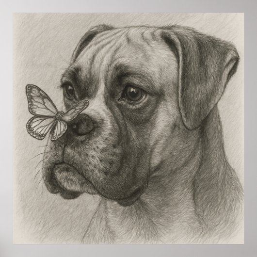 Boxer Hund mit Butterfly Gentle Encounter Poster (Vorne)
