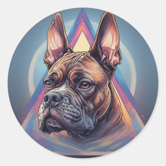 Boxer Hund mit geometrischem Hintergrund Runder Aufkleber (Vorderseite)