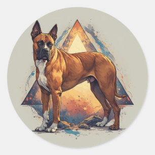 Boxer Hund mit geometrischem Hintergrund Runder Aufkleber