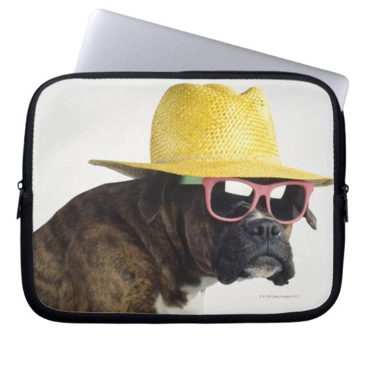 Boxer Hund mit Hut und Brille Laptopschutzhülle (Vorderseite)