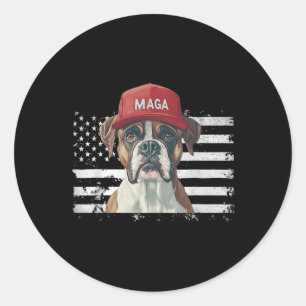 Boxer Hund mit Mega-Hat-amerikanischer Flagge Hund Runder Aufkleber