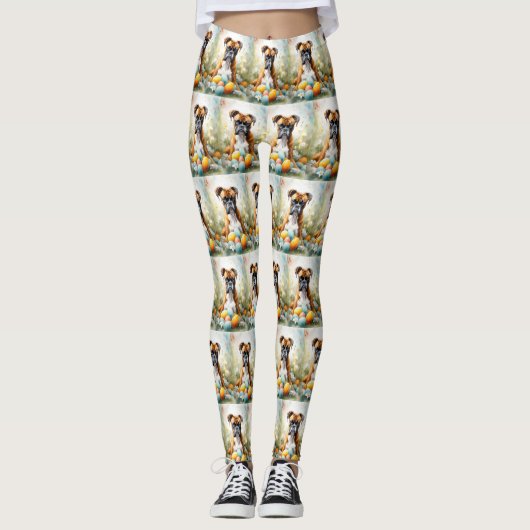 Boxer Hund mit Ostereiern Urlaub Leggings (Vorderseite)