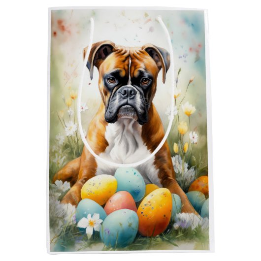 Boxer Hund mit Ostereiern Urlaub Mittlere Geschenktüte (Vorderseite)