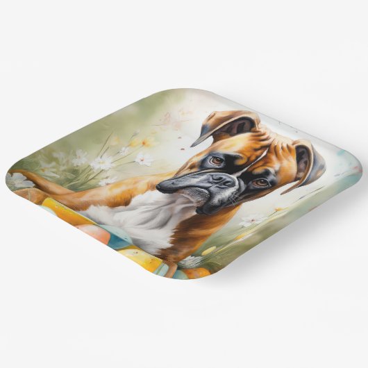 Boxer Hund mit Ostereiern Urlaub Pappteller (Gewinkelt)