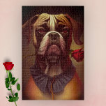 Boxer Hund mit Rose Jigsaw Puzzle | 1.014 Stk.<br><div class="desc">Gib das Geschenk der skurrilen Boxer Hundekunst mit diesem lustigen,  neuen Puzzle! Genießen Sie das Aussehen eines einzigartigen und originellen Ölgemäldes eines regalen Boxer-Hundes mit einer Rose im Mund unter einer dramatischen Beleuchtung. Ideal für den besonderen Boxer Hundeliebhaber zu jeder Gelegenheit.</div>