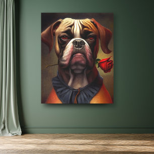 Boxer Hund mit Rose Ölgemälde Leinwand Art