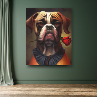 Boxer Hund mit Rose Ölgemälde | Leinwand Art