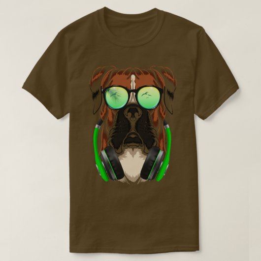 Boxer Hund mit Sonnenbrille und Kopfhörer T-Shirt (Design vorne)