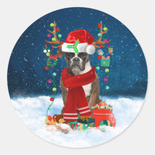 Boxer Hund mit Weihnachtsgeschenke Kissen Runder Aufkleber