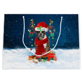 Boxer Hund mit Weihnachtsgeschenken Große Geschenktüte (Vorderseite)