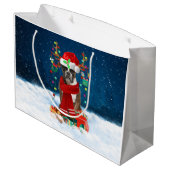 Boxer Hund mit Weihnachtsgeschenken Große Geschenktüte (Rückseite Schrägansicht)