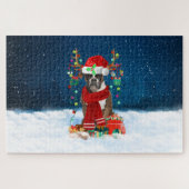 Boxer Hund mit Weihnachtsgeschenken Puzzle (Horizontal)