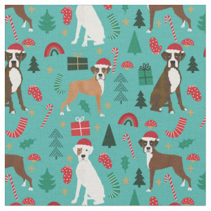 Boxer Hund niedliche Weihnachtsmahlzeiten türkis Stoff