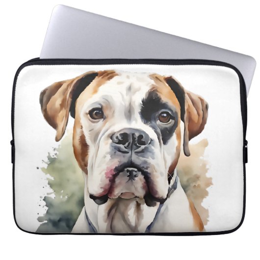 Boxer Hund-Pose in Wasserfarbe Laptopschutzhülle (Vorderseite)