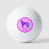 Boxer Hund Silhouette Hot Pink & Blue Golfball (Vorderseite)