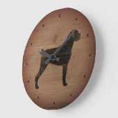 Boxer-Hund-Silhouette im rustikalen Stil Große Wanduhr (Winkel)