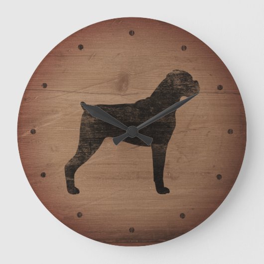 Boxer-Hund-Silhouette im rustikalen Stil Große Wanduhr (Vorderseite)