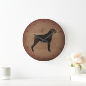 Boxer-Hund-Silhouette im rustikalen Stil Große Wanduhr (Zuhause)