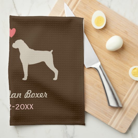 Boxer Hund-Silhouetten mit Herz und Text Handtuch (Viertel Falte)