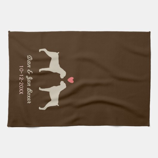 Boxer Hund-Silhouetten mit Herz und Text Handtuch (Horizontal)
