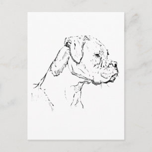Boxer-Hund-Tinte-Kunst – Minimalistische Hund-Lini Postkarte