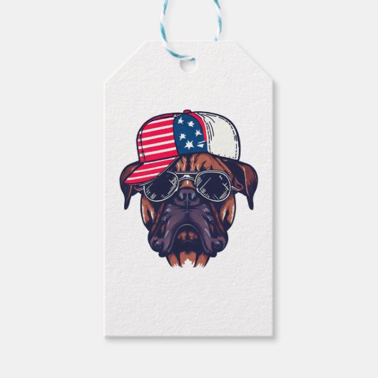 Boxer Hund trägt White Red Blue Geschenkanhänger (Vorderseite)