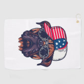 Boxer Hund trägt White Red Blue Golfhandtuch (Horizontal)
